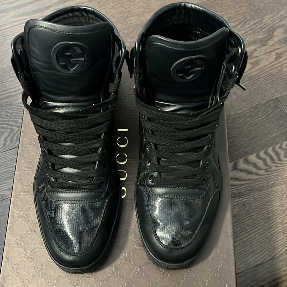 GUCCI IMPRIMEE/NEW PRAGA SOFT BLACK HIGH TOP SNEAKERS - Picture 7 of 13